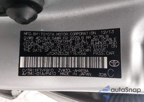 2014 Toyota Prius Two z USA, uszkodzony, nr VIN JTDKN3DU2E1767066